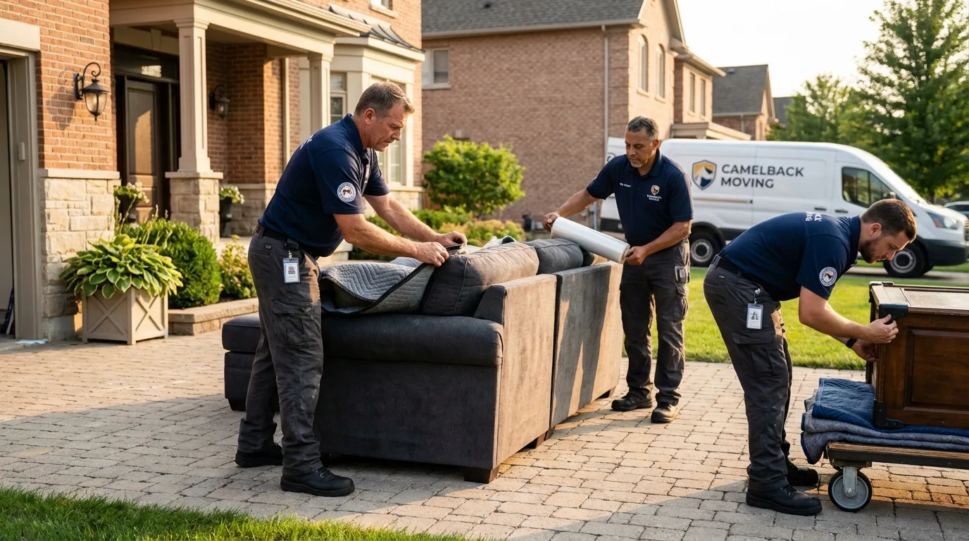 Large estate moving crew wrapping furniture in Keller, TX